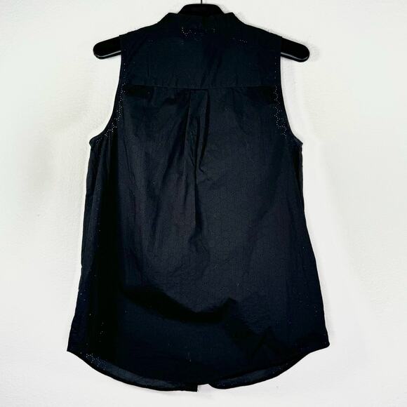 Michael Kors Black Sleeveless Pointelle Button Down Shirt Medium - Picture 2 of 10